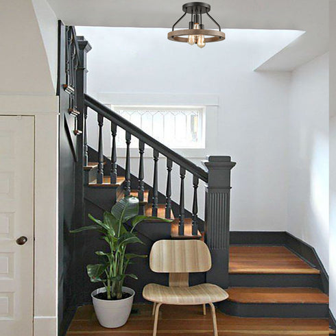 Farmhouse Flush Mount Ceiling Light Wood Grain with 3 Lights